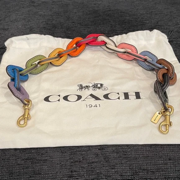 Coach Multicolor Rainbow Leather Link Strap with Gold Hardware - Picture 1 of 3